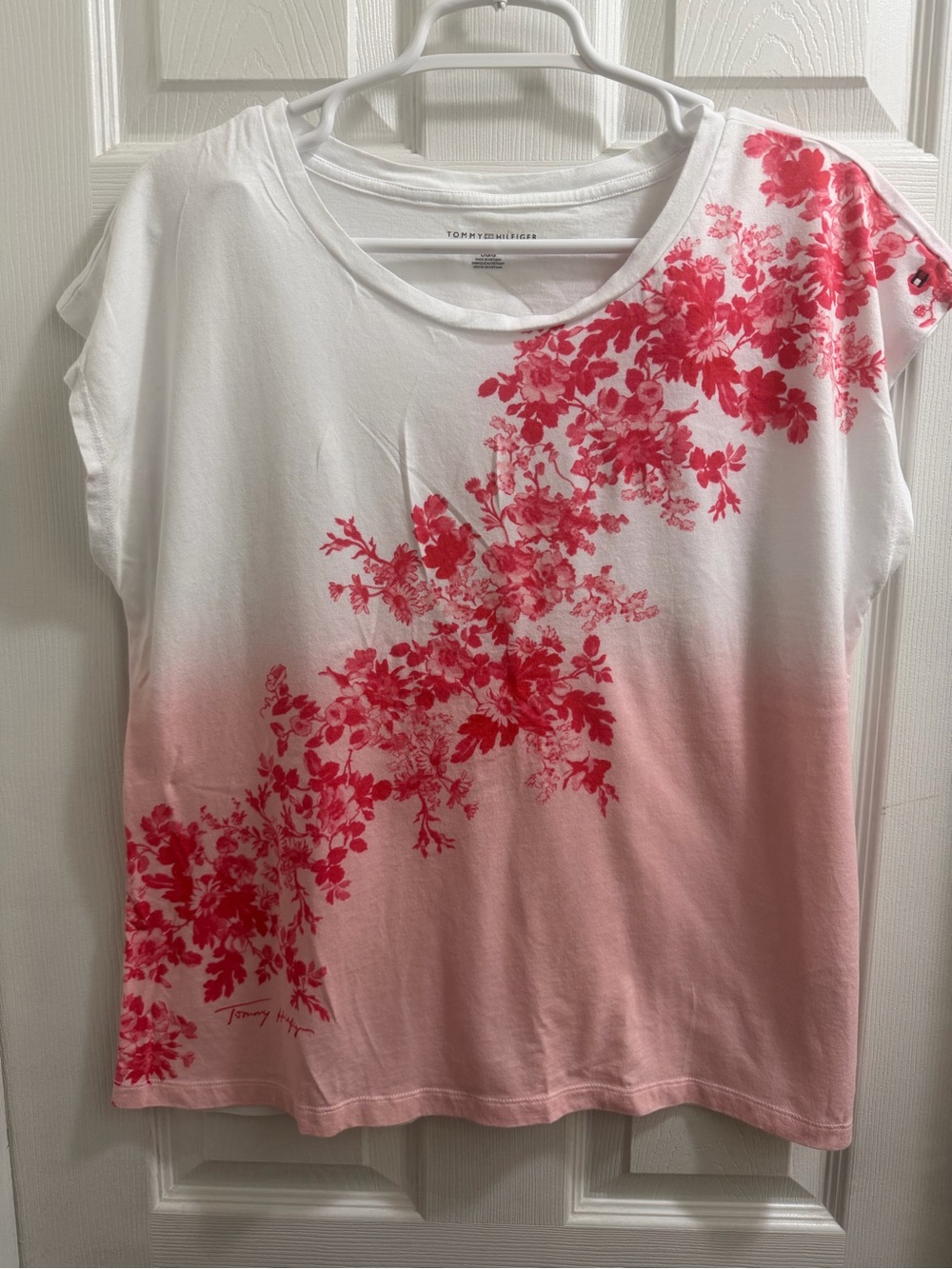 Tommy Hilfiger White to Pink Ombre Floral Short Sleeve Tee